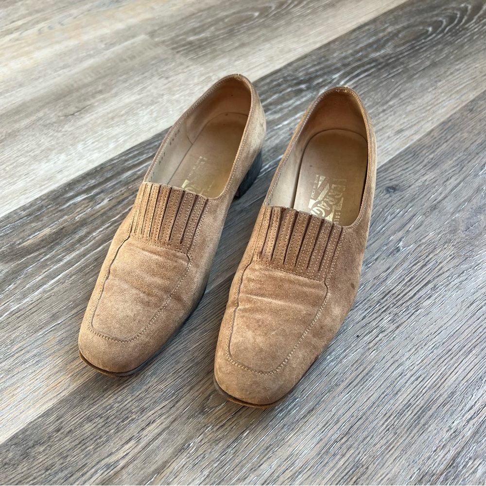 VNTG suede Ferragamo loafers